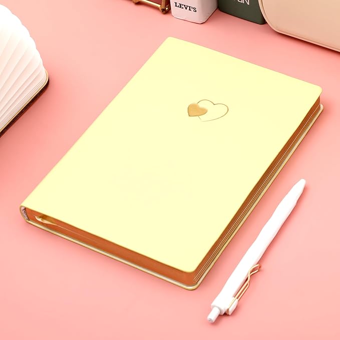 CAGIE Lined Journal Notebook for Women and Girls 256 Pages Cute Diary with Heart-Shaped Leather Journals for Writing A5 Soft Cover Notebooks for Work School (Beige, A5)