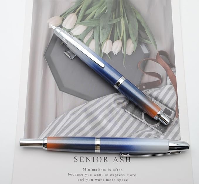 JINHAO 10 Press Fountain Pen, Retractable Metal Pen with Ink Converter (EF Nib 0.38mm, Gradient Dark Blue)