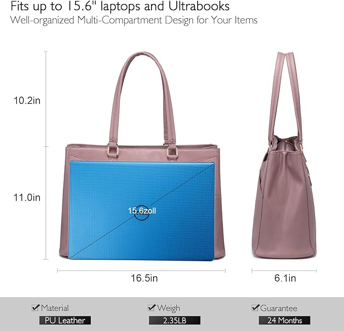Laptop Tote Bag for Women 15.6 Inch Waterproof Leather Computer Bags Women Business Office Work Bag Briefcase Light Purple