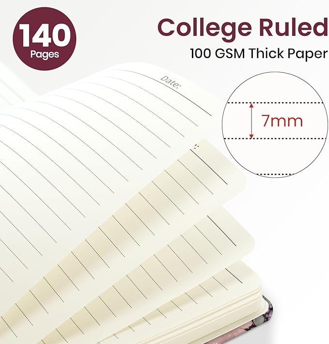 Lined Spiral Journal Notebook for Women, A5 College Ruled Journals for Writing, Hardcover Notebooks for Work, Note taking and Office School Supplies,140 Pages - Pink Buds