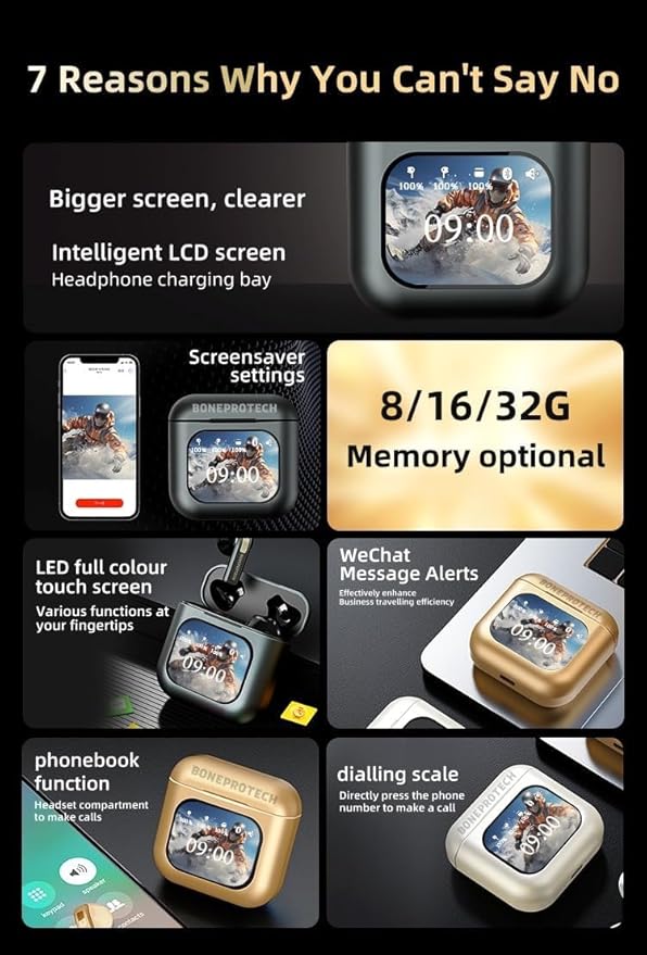 Premier Bluetooth Smart Touch Earbuds, Customizable Screen Saver, MP3 Player, Control Social Media, Calls, and Messeging, Advanced V5.3 Technologies 2024 (Champagne)