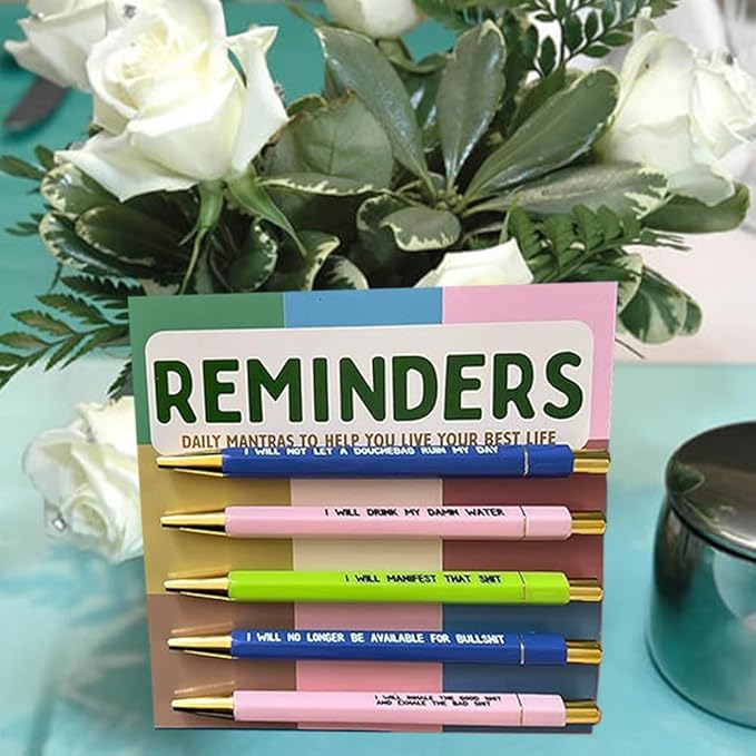 Funny pens,5-Count,Black Ink,Medium Nib 1.0mm,Funny Office Gifts for Coworkers,Personalized Pens Vibrant Funny Quotes Word Daily Pen (Reminders Pens)
