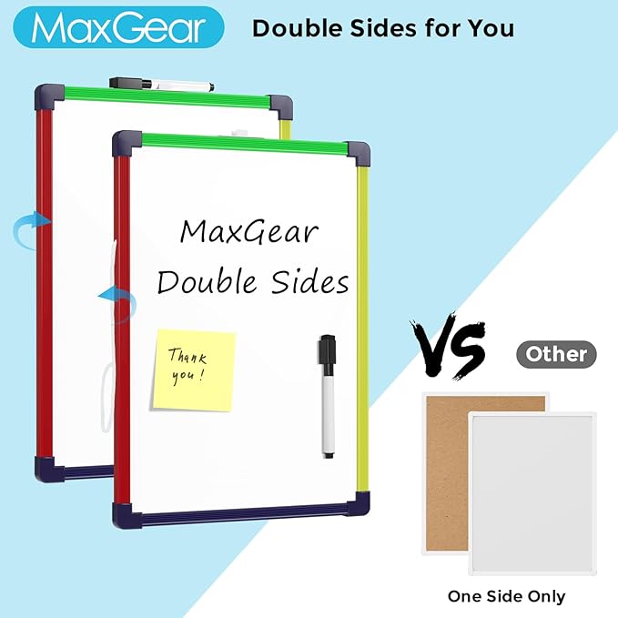 MaxGear Colorful Small Dry Erase Board, 14"x11" Double-Sided Hangable with Dry Erase Marker, Portable Whiteboard for Home School Office - Planning Writing Learning Drawing Art Education