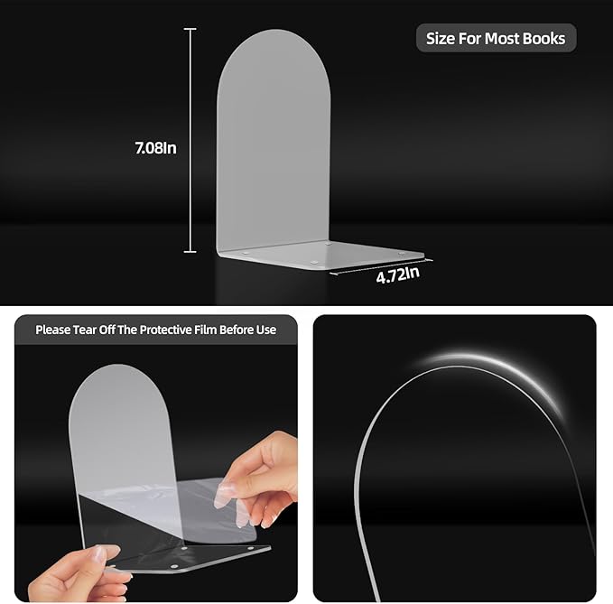 Book Ends for Shelves Clear Acrylic Bookends for Heavy Books Organizer Book Stopper to Hold Books for Home Office School and Desktop Decoration(Circular Arc) (6)