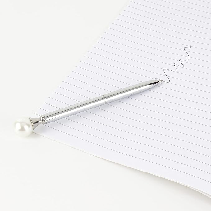 6 Pieces False Pearl Decoration Twist Metal Ballpoint Pen Ball Pen 1.0 MM Black Ink