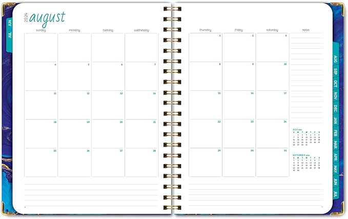 HARDCOVER Academic Year 2024-2025 Planner: (June 2024 Through July 2025) 8.5"x11" Daily Weekly Monthly Planner Yearly Agenda. Bookmark, Pocket Folder and Sticky Note Set (Dark Blue Marble)