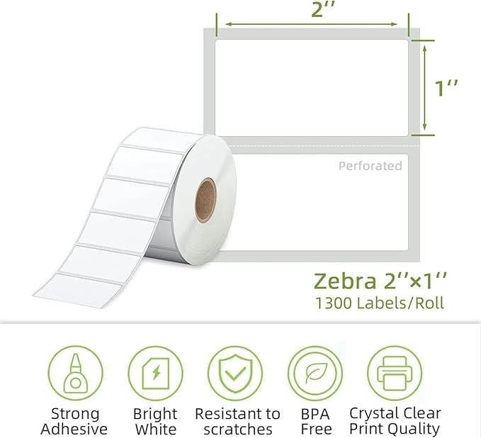 2"x1" Direct Thermal Labels, Barcode & Address Shipping Thermal Label Stickers, White (3000 Labels/ 3roll, 2"x1")
