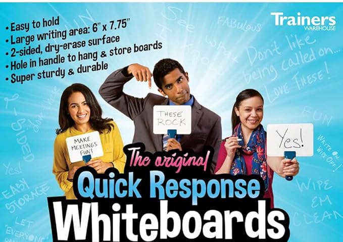 Trainers Warehouse Premium Handheld Whiteboard | Sturdy Double-Sided Dry-Erase Board with Handle | Ideal Teaching Prop for Classrooms & More (5.9" x 7.75")