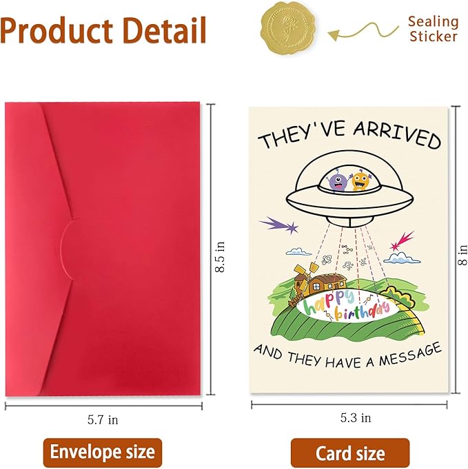 Cute Alien Themed Birthday Card Gift for Him, Her, Women Men, Husband, Wife, Boyfriend, Girlfriend, Son, Daughter – Fun Gift for Sci- Fi Lovers and Humor Enthusiasts