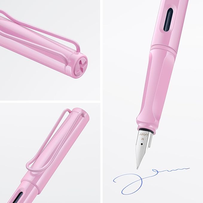 LAMY safari lightrose - Fountain Pen with ergonomic grip & polished steel nib in size B - ideal for any Writing & Calligraphy - including LAMY T 10 blue cartridge - Right-Handed