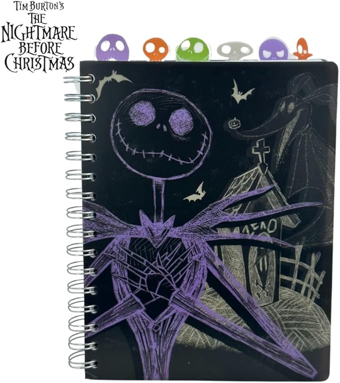 Innovative Designs Nightmare Before Christmas Tab Journal Notebook, Spiral Bound, 144 Lined Pages, 8 x 7 inches, Black
