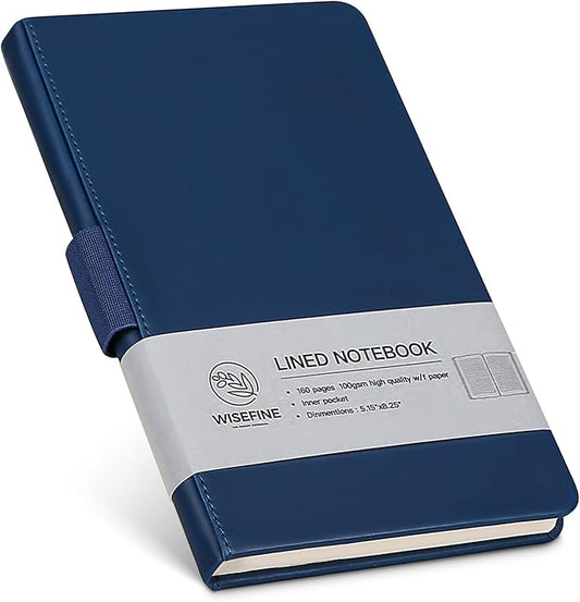 Hardcover Executive Notebooks, 160 Pages Line Ruled Classic Notebook Journal, Leather Notebooks with Pen Loop for Bussiness College Writing (Dark blue)