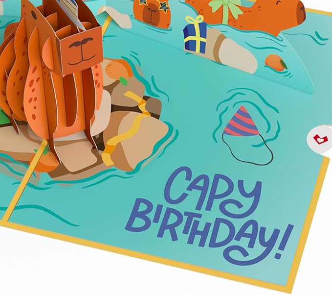 Lovepop Birthday Pop-Up Card for Her, Him, Men, Women - 3D Animal Greeting Cards - Capy Birthday - 5" x 7" - Blank Notecard & Envelope Included