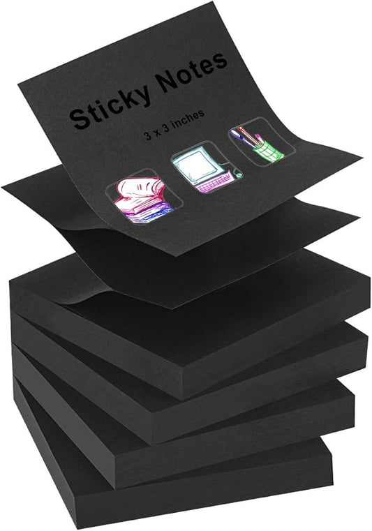 ZCZN 400 Sheets Pop-up Sticky Notes, 3 x 3 Inches, 4 Pads Bright Color Self-Stick Notes, 100 Sheets/Pad, Black