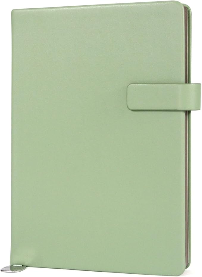 A5 Hard Cover Notebook with Pen Holder, Gold Edges & 180° Lay Flat - Large 5x8.25 Lined, Bookmark, Gift Box - Durable Journal for Office, Study, Travel - Writers, Students (Grass Green)