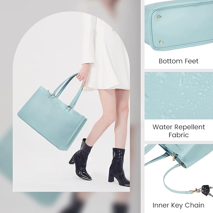 LOVEVOOK Laptop Bag for Women 15.6 Inch Tote Bags Waterproof Leather Briefcase Computer Women Business Office Work Bag,Cyan-Blue