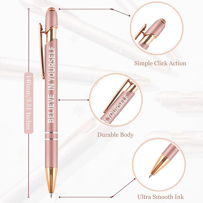 Up to 480 Pcs Personalized Pens in Bulk, Custom Metallic Printed Name Pens with Black Ink, Customized Pens Bulk with Stylus-Great Gift Ideas(Rose Gold Barrel)