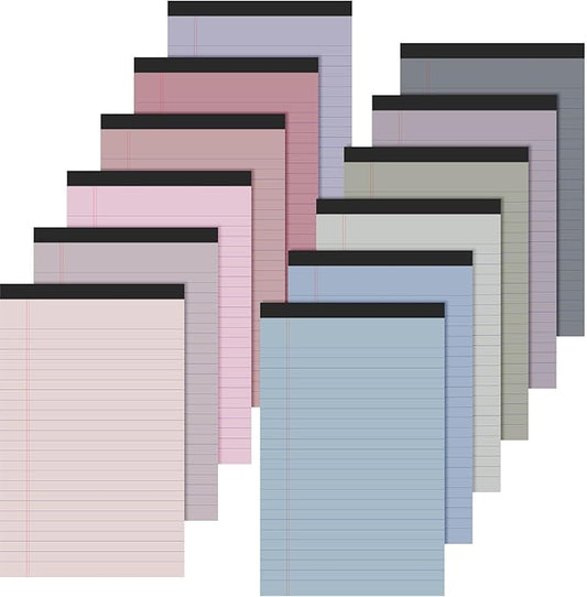 Lincia 12 Pcs 5" x 8" Colored Note Pads Mini Legal Pads Ruled 50 Sheets Per Micro Writing Pads Perforated and Lined for College Office Supplies (Dreamy Colors)