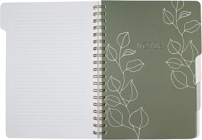 Fringe Studio Large Tab Notebook, Modern Eucalyptus, Flexible Paperback Cover, 5 Subject/Die-Cut Dividers, 7.25" X 10", 180 Lined Pages, Multicolor (343PA001FSC)