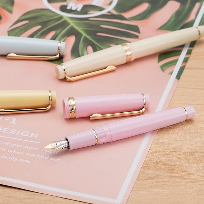 Jinhao 82 Yellow Acrylic Fountain Pen, Iridium Extra Fine Nib Classic Design Smooth Writing Pen with Ink Converter (Gold Trim)