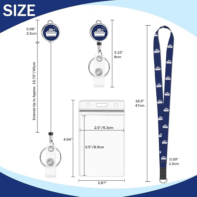 Giancomics Lanyards for Cruise Ships Cards Key, Lanyards with Retractable Badge Reel, Cute Waterproof ID Badge Holder Cruise Essentials Must Haves Zip Card Protector Royal 2 Pack