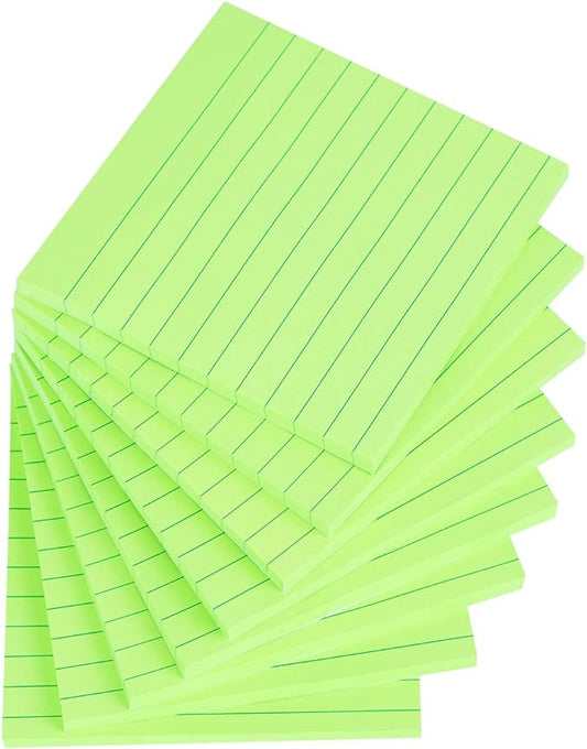 Vanpad Lined Sticky Notes 4x4 Inches, Bright Green Ruled Self-Stick Pads, Easy to Post for Home, Office, Notebook, 8 Pads/Pack