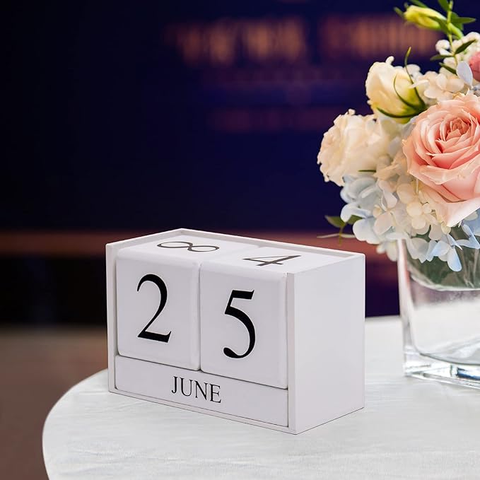 Notakia Perpetual Calendar Wooden Block Calendar for Office Desk Calendar Plank Table Daily Desk Calendar Accessories Block Dates (Large White)