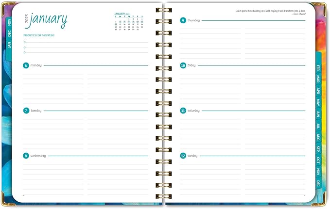 HARDCOVER 2025 Planner, 7"x9": 14 Months (November 2024 - December 2025), Daily Weekly Monthly Planner, Yearly Agenda, Bookmark, Pocket Folder and Sticky Note Set (Rainbow Petals)