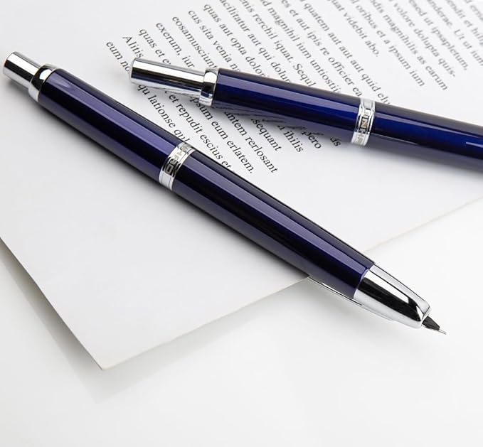 JINHAO 10 Press Fountain Pen, Retractable Metal Pen with Ink Converter (F Nib 0.5mm, Dark Blue)