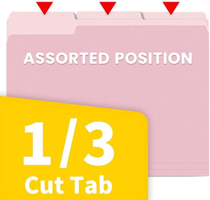 SUNEE File Folders, 30 Pack Manilla Folders 8.5 x 11, Colored File Folders Home Office School Supplies for Documents Files Paper, Pink