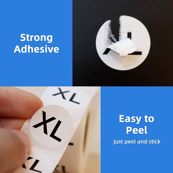 3500 PCS Clothing Size Stickers Labels 7/8" Round Self Adhesive Size Stickers for Clothing T Shirts Retail, 7 Sizes (XS, S, M, L, XL, XXL, XXXL)
