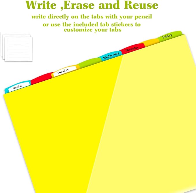 INFUN Plastic 8-Tab Binder Dividers with 2 Clear Pockets - 6 Sets, 48 pcs Multicolor Pocket Dividers with 3 Holes for 3 Ring Binders,Total 48 Tabs