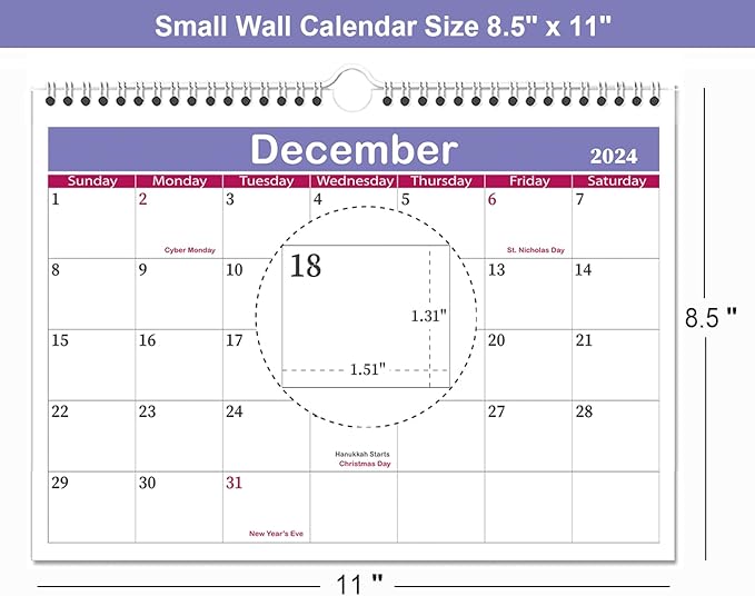 8.5x11 Calendar 2024-2025- Runs from July 2024 Until December 2025,Wall Hanging Calendar with Spiral Binding,Four Page Styles,The Perfect Wall Calendar Planner for Easy Organizing