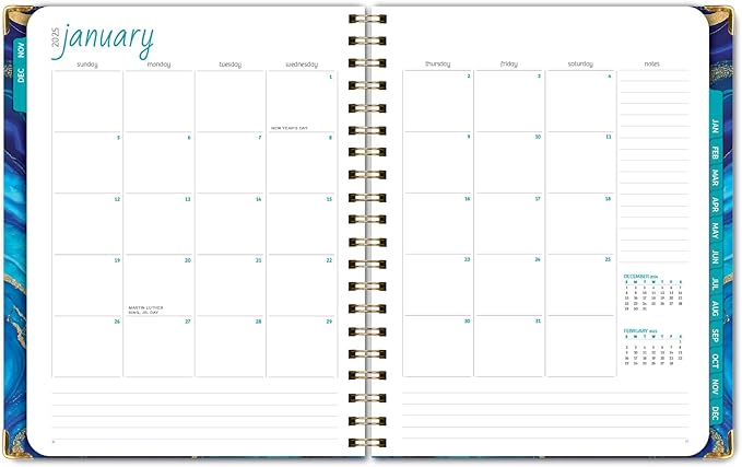 HARDCOVER 2025 Planner, 8.5"x11": 14 Months (November 2024 - December 2025), Daily Weekly Monthly Planner, Yearly Agenda, Bookmark, Pocket Folder and Sticky Note Set (Dark Blue Marble)