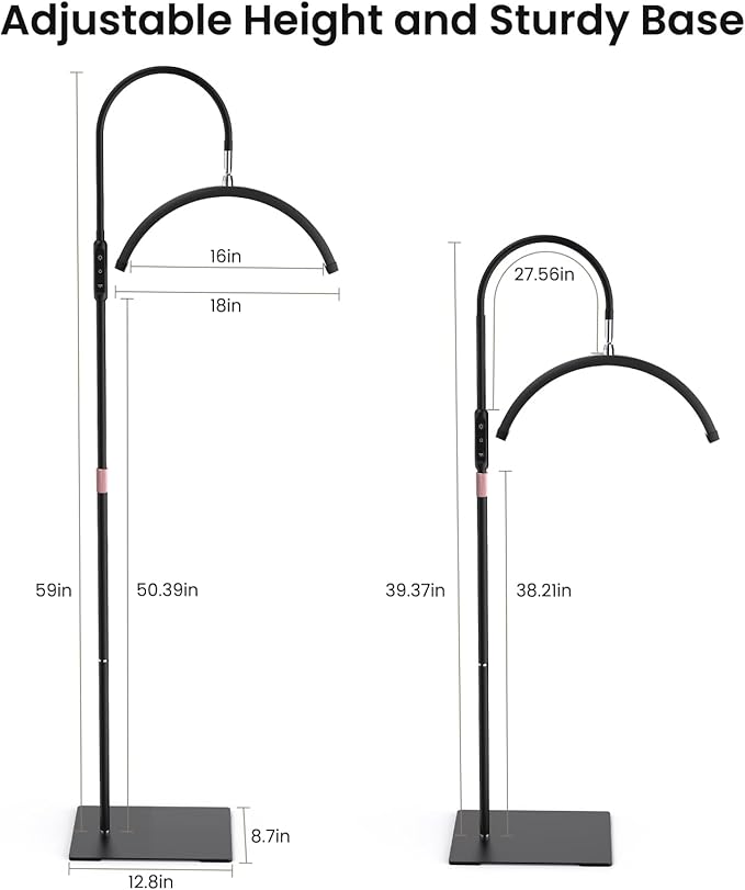 Lash Light for Eyelash Tech, Half Moon Light for Lashes and Estheticians, LED Floor Lash Lamp for Eyelash Extensions, Nail Art, Tattoo Art and Skincare (Black)