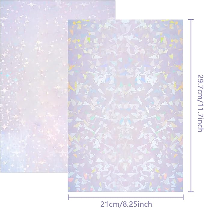 2 Types Transparent Holographic Laminate Sheets Overlay Lamination Vinyl A4 Size Self-Adhesive Holographic Laminate Film Waterproof Vinyl Sticker Paper for DIY Crafts, 10 Sheets 8.25 x 11.7 Inches