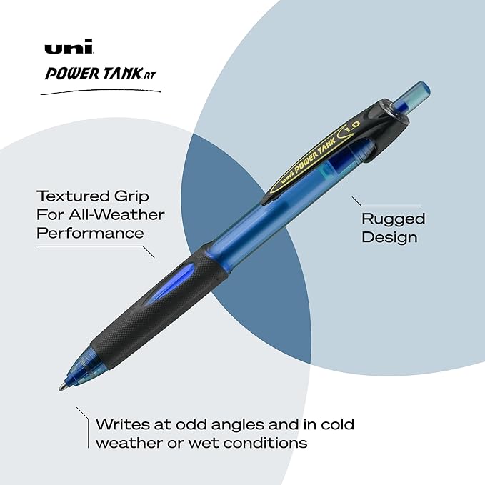 uniball Power Tank Rt Ballpoint Pen, Retractable, Bold 1 Mm, Blue Ink, Translucent Blue Barrel, Dozen