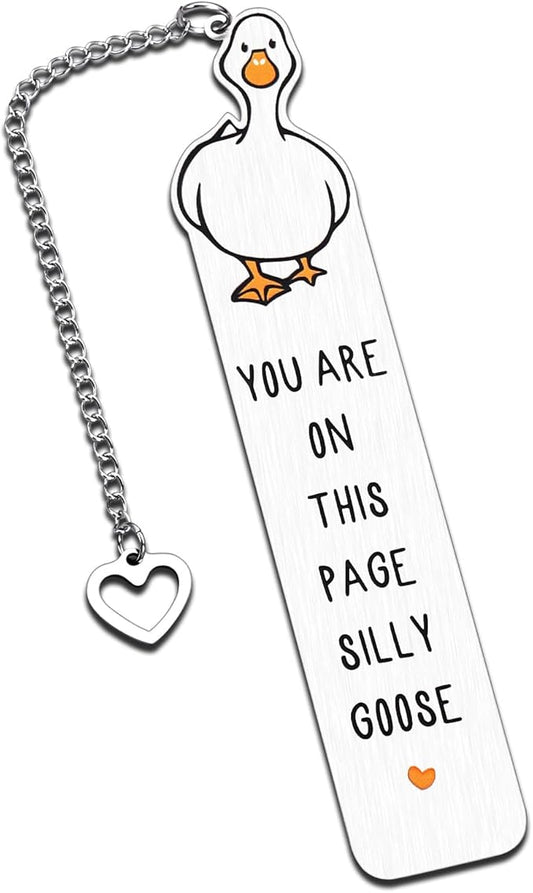 Book Marks for Reading Women Men, Funny Bookmarks for Book Lovers Women, Metal Bookmark, Book Accessories, Cute Back to School Supplies, Silly Goose Gifts, Birthday Christmas Gifts Goose Themed Gifts