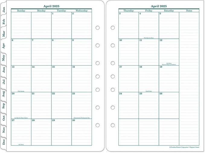 FranklinCovey - Original Two Page Per Day Ring-Bound Planner (Classic, Apr 2025 - Mar 2026)