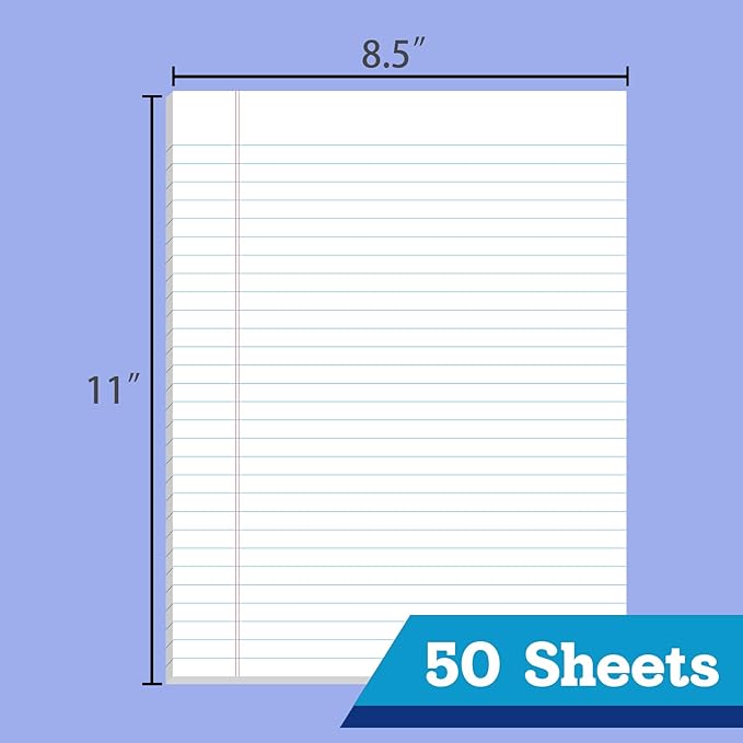 legal pads 8.5 x 11 Note Pads, Glue top Writing Pads, White Paper Wide Ruled Lined Paper Pads, BL-MWT50W-12-G, Made In The USA.