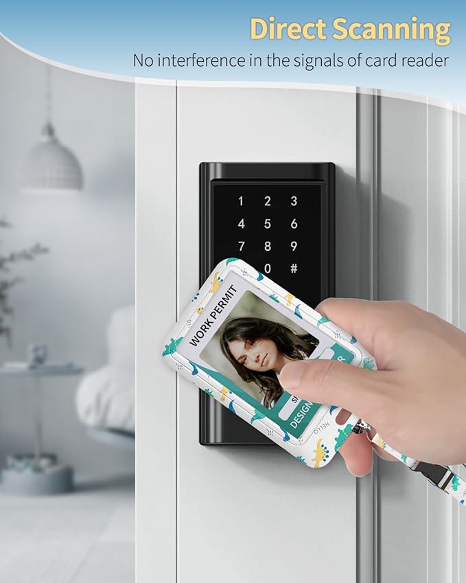 Uniclife Fashionable Sliding Badge Holder Cartoon Dinosaur Plastic Case with Retractable Badge Reel Carabiner Clip & Detachable Lanyard Strap Vertical Card Protector for Women Nurse Teacher Student