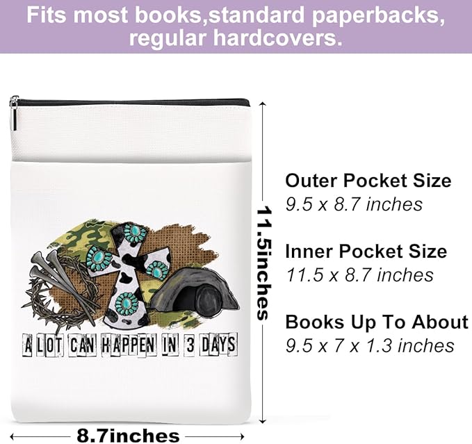 Inspirational Western Faith Christian Gifts Book Sleeve Book Cover Religious Cowgirl Accessories for Women Mom Daughter Friendship Christmas Birthday Book Lovers Gifts Book Protector with Zipper