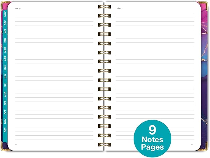 HARDCOVER 2025 Planner, 5.5"x8": 14 Months (November 2024 - December 2025), Daily Weekly Monthly Planner, Yearly Agenda, Bookmark, Pocket Folder and Sticky Note Set (Pink Purple Marble)