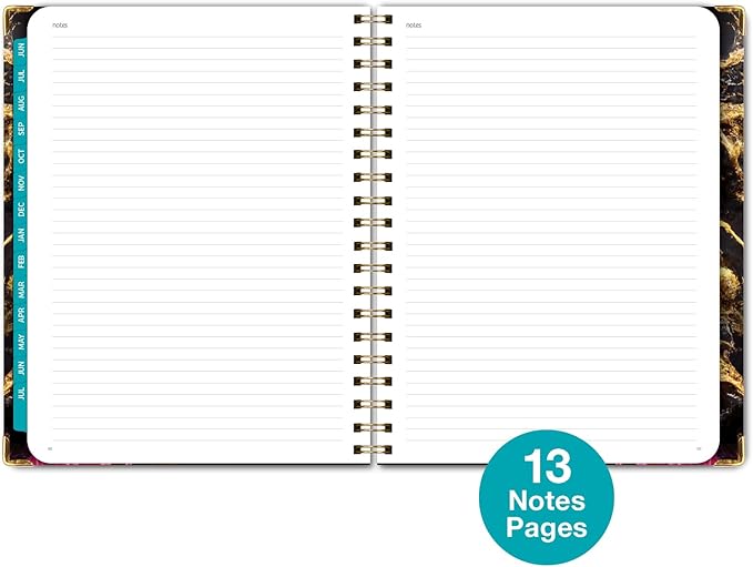 HARDCOVER Academic Year 2024-2025 Planner: (June 2024 Through July 2025) 8.5"x11" Daily Weekly Monthly Planner Yearly Agenda. Bookmark, Pocket Folder and Sticky Note Set (Dark Gold Marble)