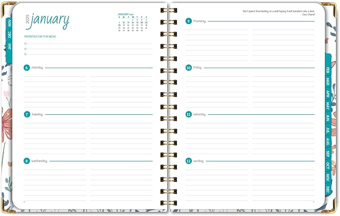 HARDCOVER 2025 Planner, 7"x9": 14 Months (November 2024 - December 2025), Daily Weekly Monthly Planner, Yearly Agenda, Bookmark, Pocket Folder and Sticky Note Set (Colorful Botanicals)