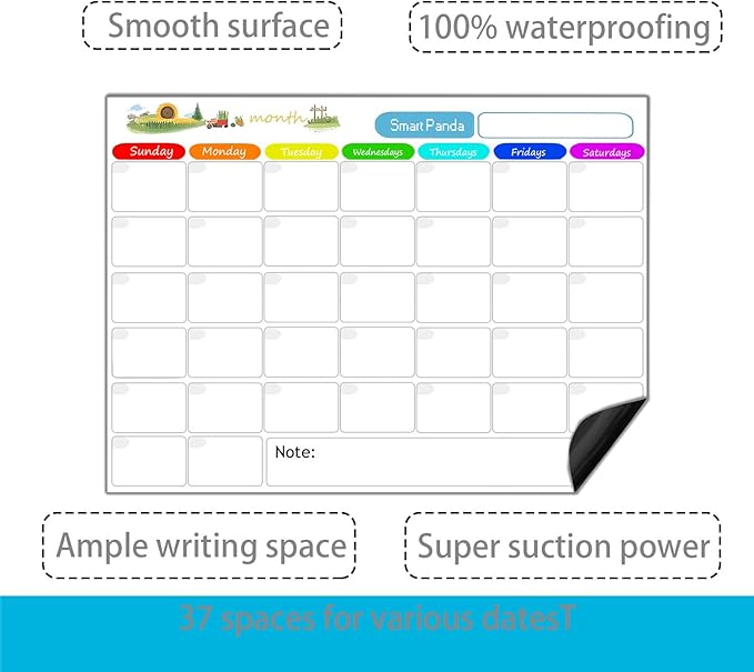 Magnetic Dry Erase Calendar for Refrigerator，Fridge Calendar Magnet Combo - Ideal for Dry Erase, Magnetic Calendar, and Home Decor