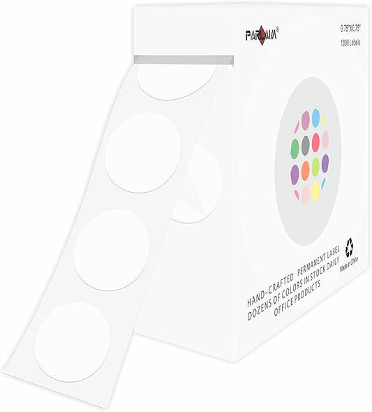 PARLAIM 0.75" Round Color Coding Circle Dot Labels in Roll, 1000 Stickers per Dispenser Box, 3/4 inch Diameter for Office and Business, White