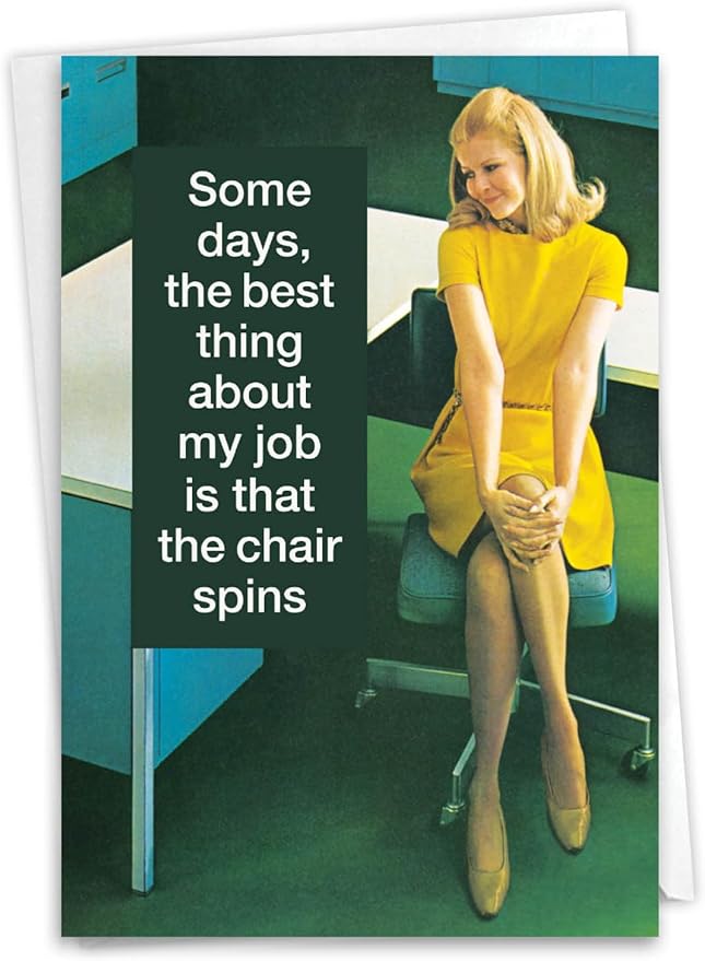 NobleWorks - Work Anniversary Card Funny - Retro, Vintage Notecard for Employees, Coworker, Women - Swivel Chair C4306ANG-WA