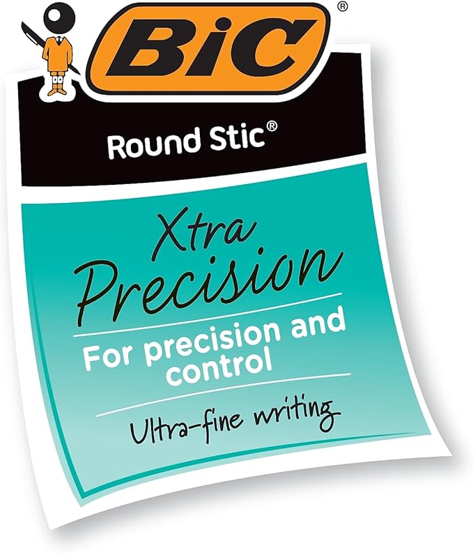 BIC Round Stic® Xtra Precision Ball Point Pen, Black, 12 Pack