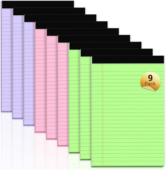 Legal Pads 5x8 Small Note Pads Colored Notepad, 9 Pack, Narrow Ruled Lined Paper, Micro Perforated Writing Pads Memo Pad, 30 Sheet/Note Pads, Notebook Paper Tablet for School, Colored Legal Pad 5x8''